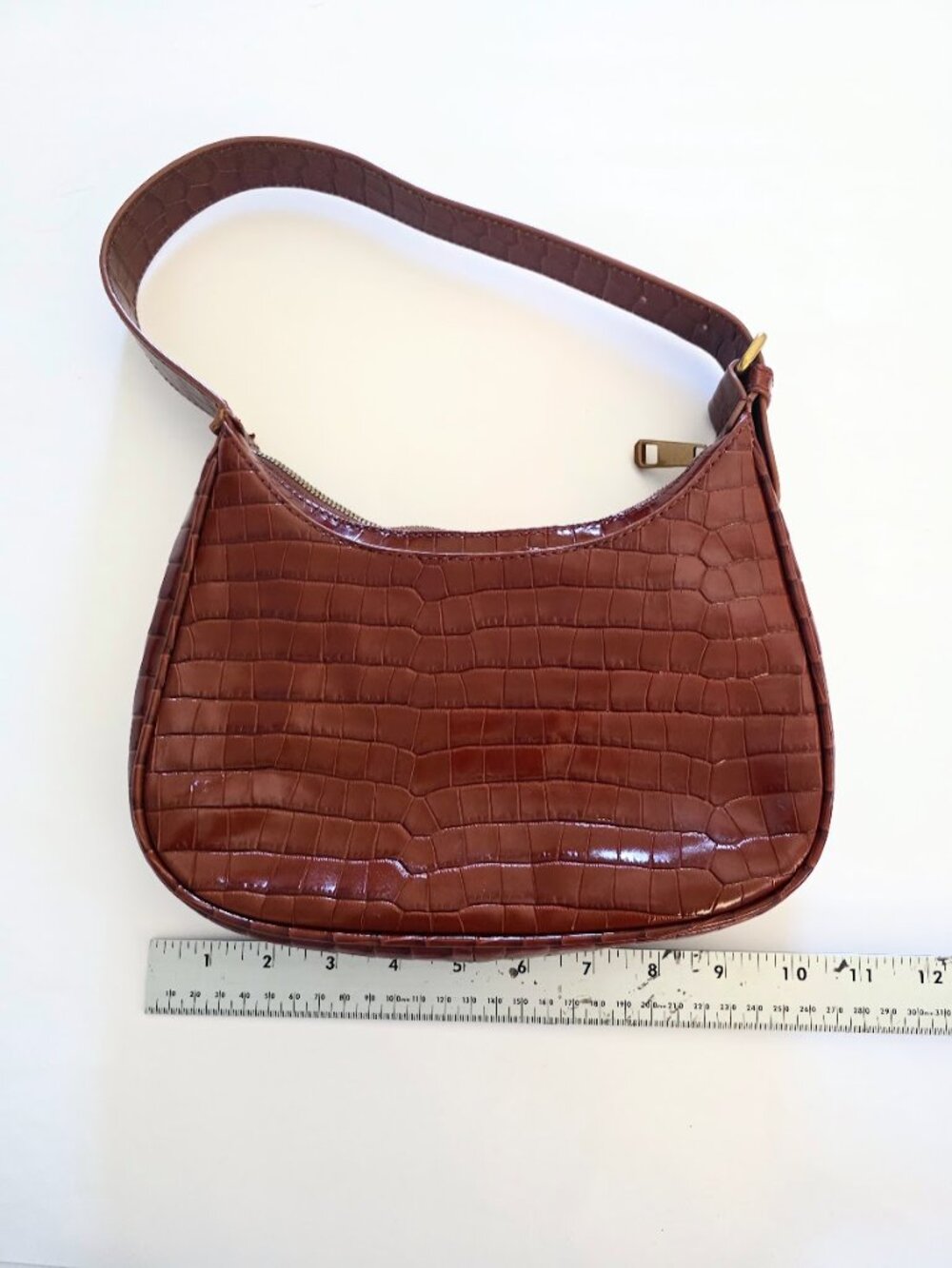 J.Crew Copenhagen Croc-Embossed Cowhide Leather Shoulder Bag Brown - Like New - Picture 2 of 16